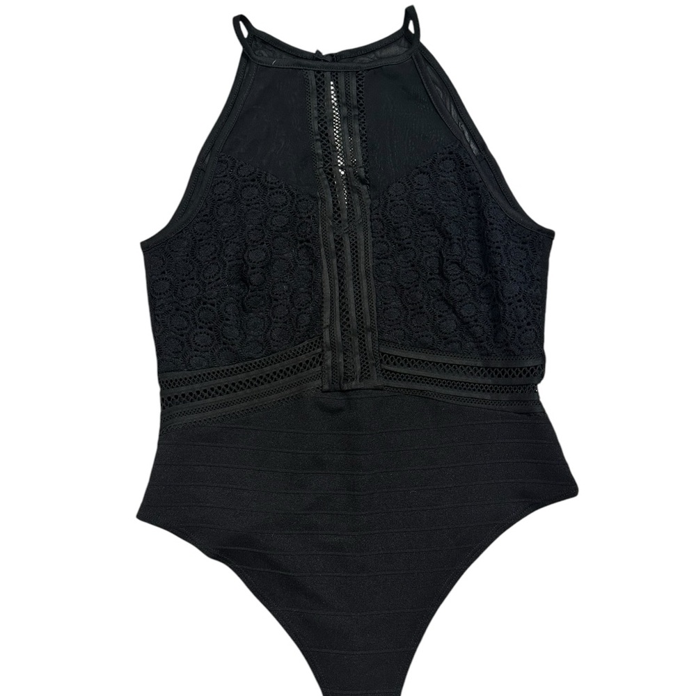 Olive Tree Women’s Black Lace Halter Bodysuit
